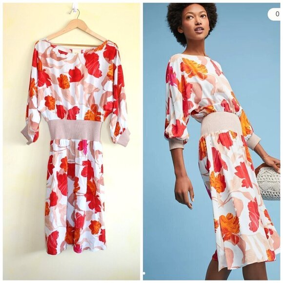 Anthropologie Maeve Gemma Floral Midi Dress M Greek goddess Waisted Silhouette - Picture 8 of 11